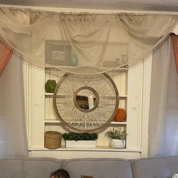 Jcp home cream drop curtain valence with faux crystal drops x2 and 1 long sheer - Picture 6 of 7